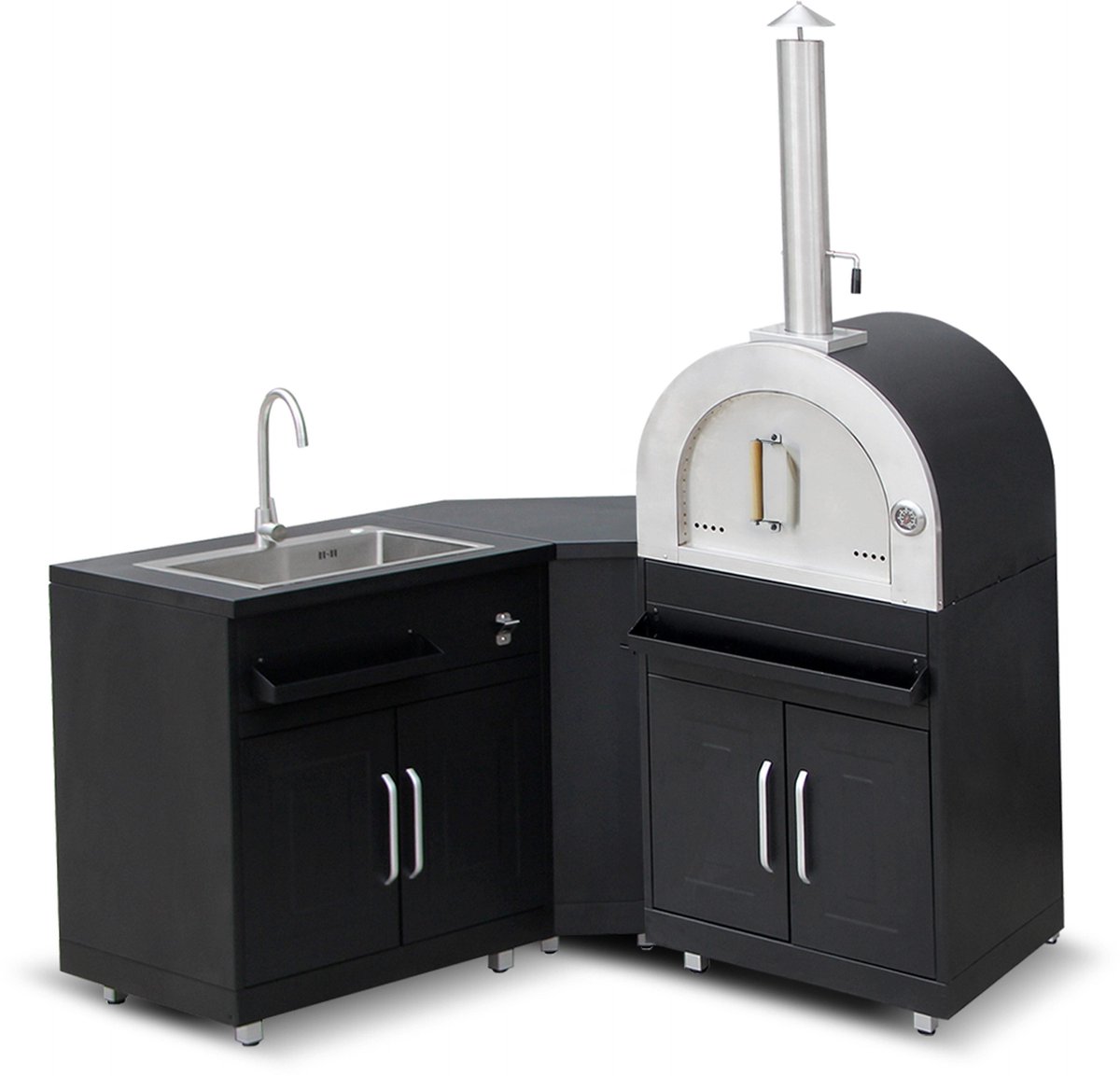 De Oviala Metalen Buitenkeuken 3 Spoelbakken Pizzaoven in één oogopslag