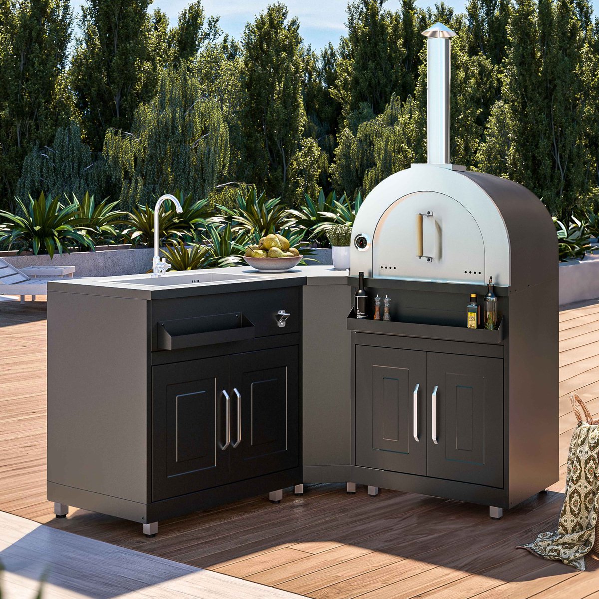 Wat vinden we goed aan de Oviala Metalen Buitenkeuken 3 Spoelbakken Pizzaoven