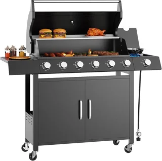 Propaanbarbecuewagen met 6 hoofdbranders en 1 zijbrander