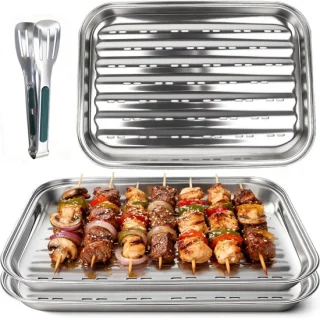 Roestvrijstalen bbq grill set van 3 stukken met grilltang en groentenschalen