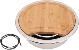 Ronde RVS Spoelbak met Bamboe Snijplank