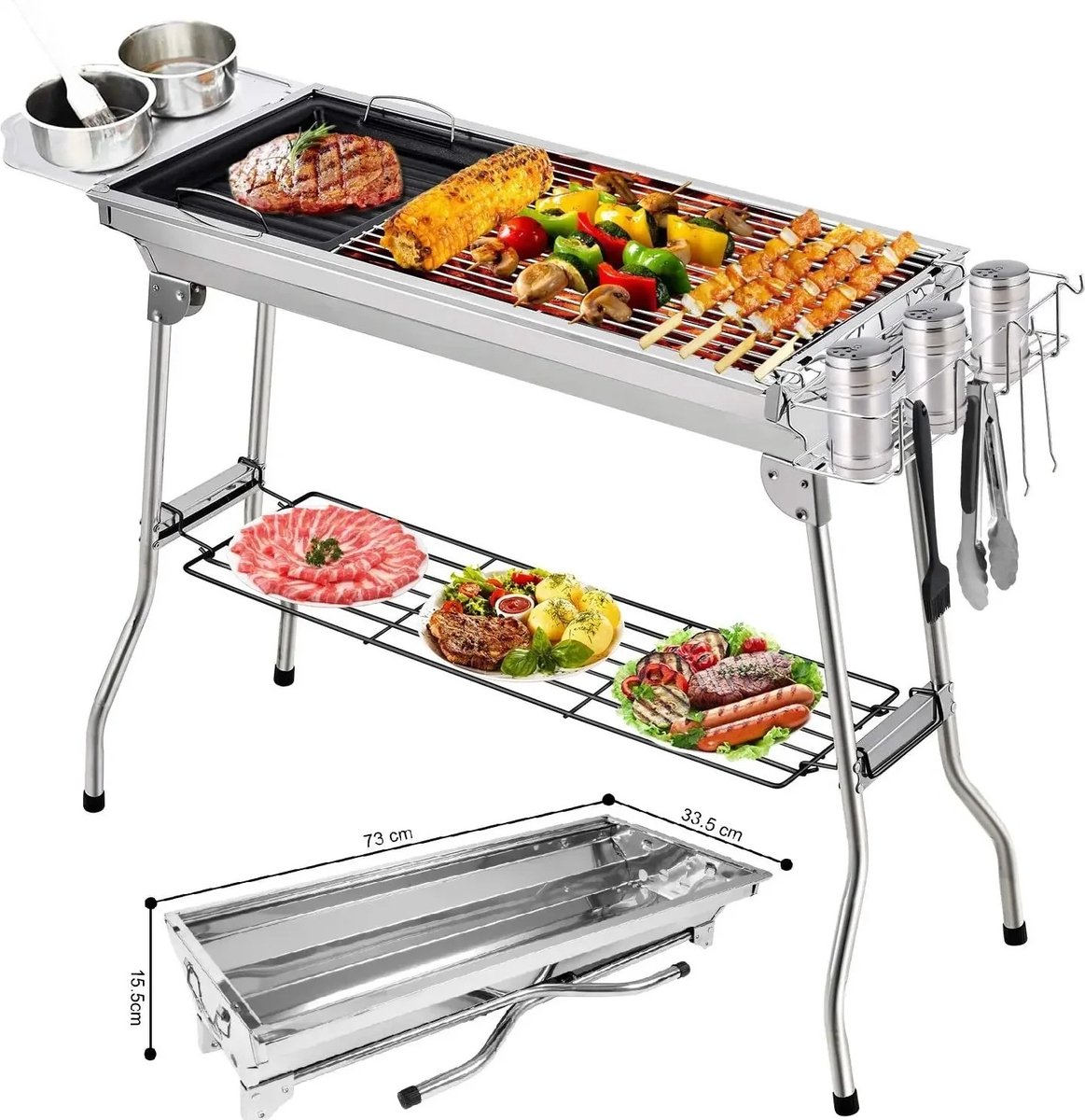 De RVS Houtskool Barbecue 73x34 CM Zilverkleurig in één oogopslag