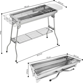RVS Houtskool Barbecue 73x34 CM Zilverkleurig