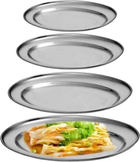Rvs ovale serveerplaten set van 4