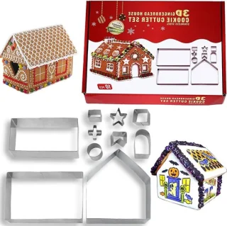 Set van 10 3D roestvrijstalen koekjesuitstekers voor Kerst