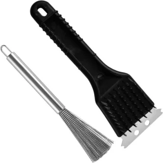 Set van 2 RVS grillborstels met schraper en kunststof handgreep voor bbq en camping