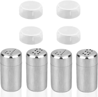 Set van 4 mini zout- en specerijflessen van rvs