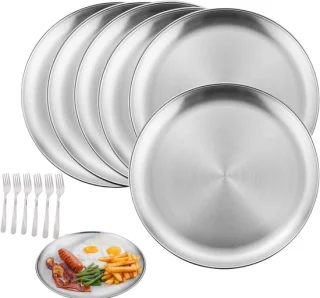 Set van 6 RVS borden 20 cm en 6 grillvorken