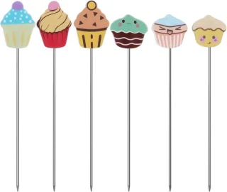 Set van 6 rvs spiesjes met kleurige handvatten