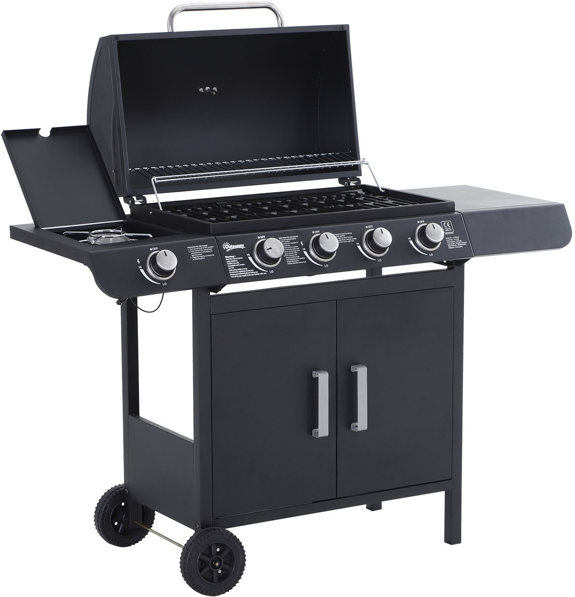 De Sunny Barbecue gasgrill trolley RVS zwart 122x55x98 cm in één oogopslag