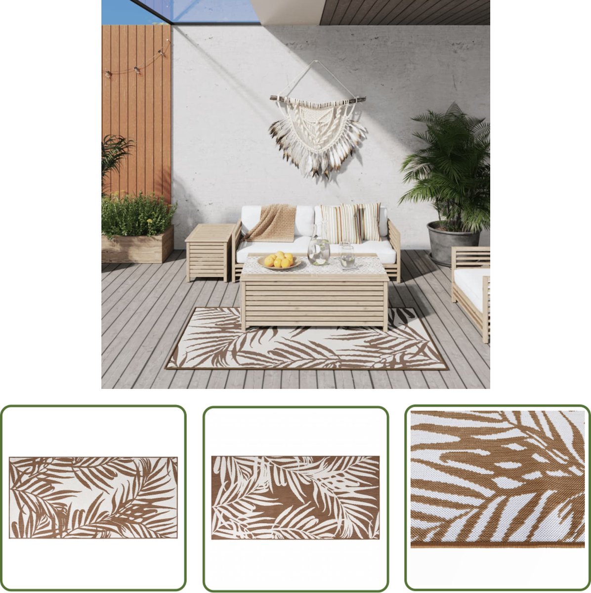 De The Living Store Buitenkleed 80x150 cm Bruin Wit in één oogopslag