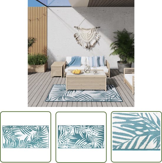 The Living Store Omkeerbaar Buitenkleed 80x150 cm Aqua Wit review
