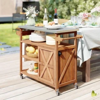 Tuin wagen met roestvrijstalen werkblad - 118 x 47 x 92 cm