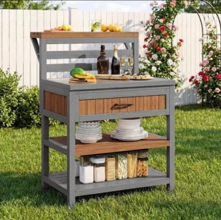 Tuinkast Hout Buitenkast Grillstation 80x72.5x123cm Natuurlijk Hout
