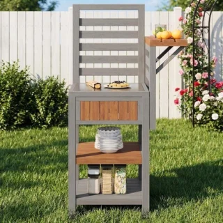 Tuinkast hout – buitenkeukenkast – buitenleven – werkblad roestvrij staal – 74 x 54 x 149 cm