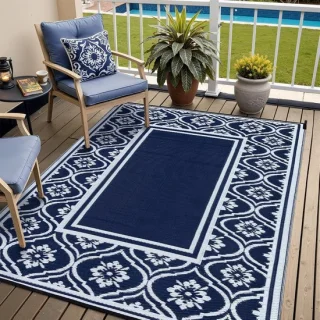 Tuinmat - waterdicht en wasbaar - 150 x 240 cm navy blauw wit
