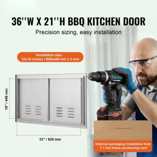 Universeel Buitenkeuken Inbouwdeur RVS Dubbel 91,4 x 53,4 cm