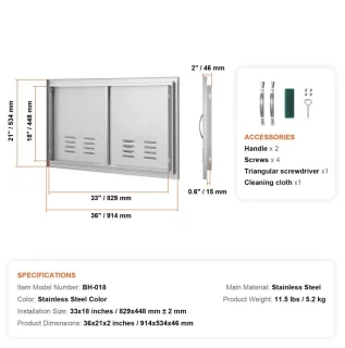 Universeel Buitenkeuken Inbouwdeur RVS Dubbel 91,4 x 53,4 cm