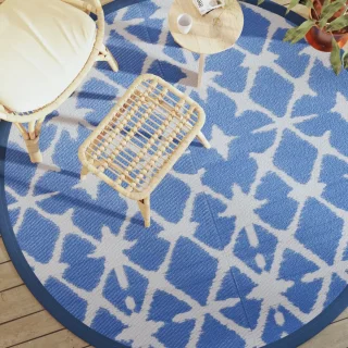 vidaXL ARAKIL Buitenmat Ø200 cm Blauw Wit