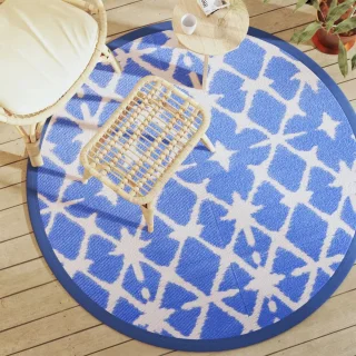 vidaXL ARAKIL buitentapijt Ø160 cm blauw-wit polypropyleen