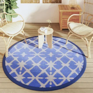 vidaXL ARAKIL buitentapijt Ø160 cm blauw-wit polypropyleen