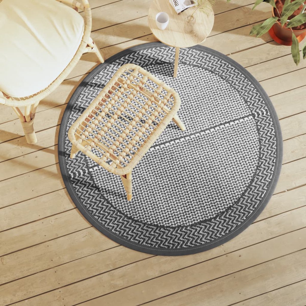 Wat vinden we goed aan de vidaXL ARAKIL Ø120 cm Buitenkleed grijs
