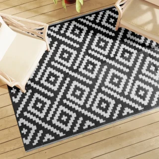 vidaXL Buitenkleed 140x200 cm Wit/Zwart Polypropyleen