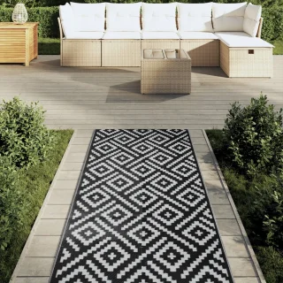 vidaXL Buitenkleed ARAKIL 80x250 cm Polypropyleen Wit/Zwart