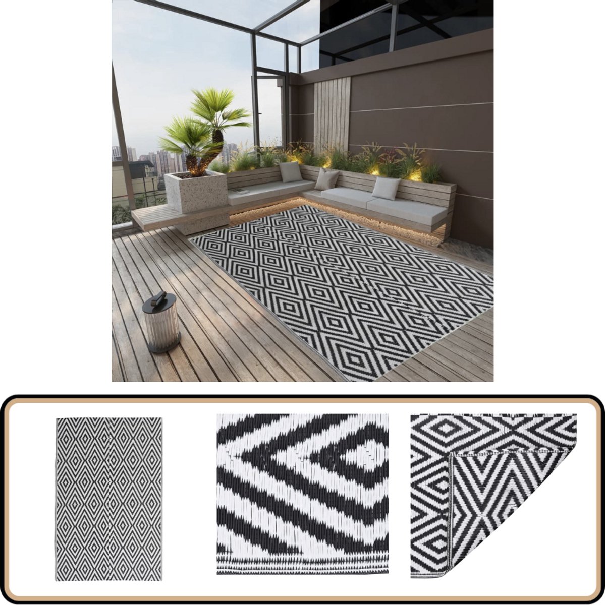 De vidaXL Buitenkleed Polypropyleen 140x200 cm Zwart in één oogopslag