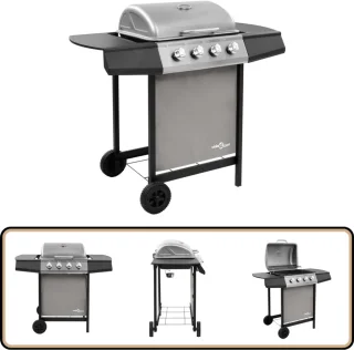 vidaXL Gasbarbecue 4 branders zwart/zilver