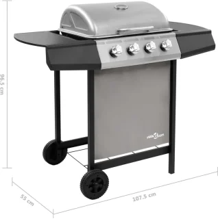 vidaXL Gasbarbecue 4 branders zwart/zilver