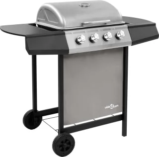 vidaXL Gasbarbecue 4 branders zwart/zilver