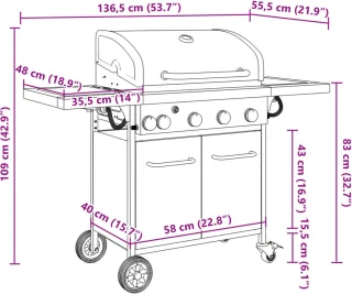 vidaXL Gasbarbecue 5 branders staal zwart