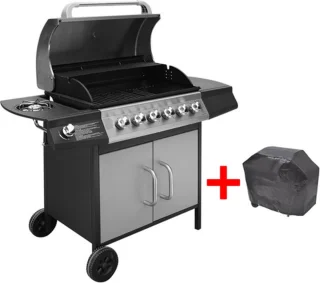 vidaXL Gasbarbecue 6+1 zones zwart zilver