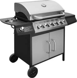 vidaXL Gasbarbecue 6+1 zones zwart zilver
