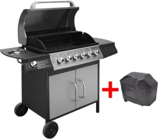 vidaXL Gasbarbecue 6+1 zones zwart zilver