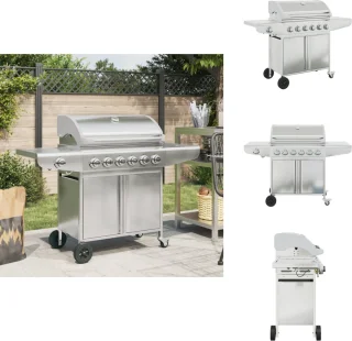 vidaXL Gasbarbecue roestvrij staal zilverkleurig