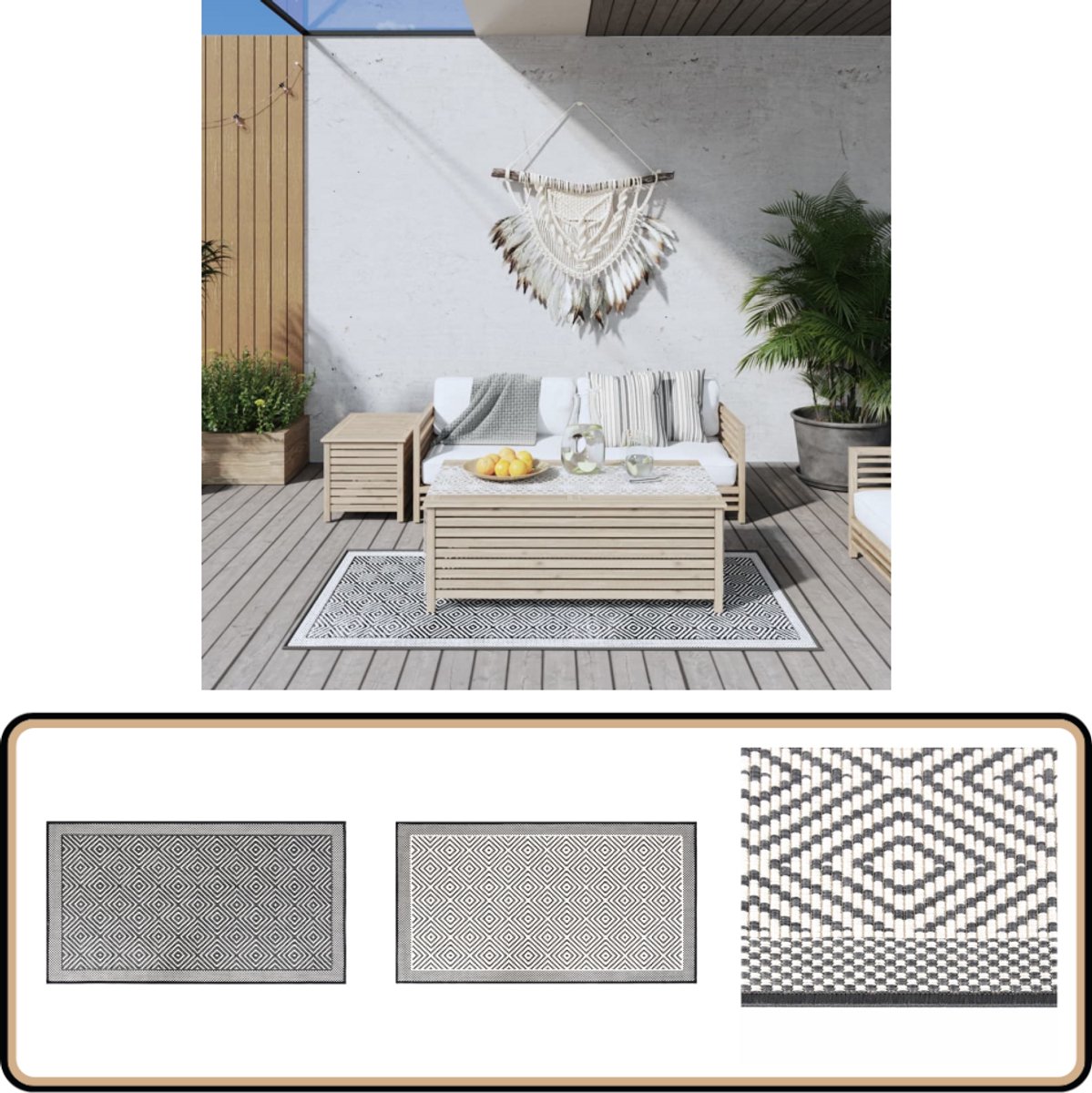 De vidaXL Omkeerbaar Buitenkleed 80x150 cm Grijs/Wit in één oogopslag