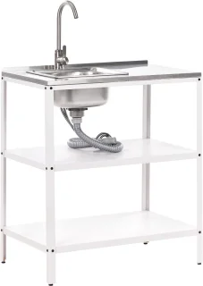 VILAMA Buitenkeuken met spoelbak Wit 80x50x92 cm Staal