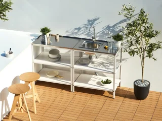 VILAMA Buitenkeuken met spoelbak Wit 80x50x92 cm Staal