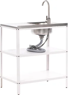 VILAMA Buitenkeuken met spoelbak Wit 80x50x92 cm Staal