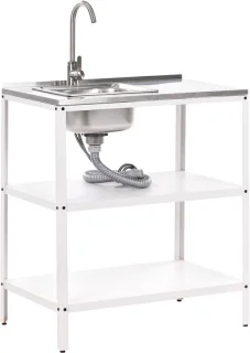 VILAMA Buitenkeuken met spoelbak Wit 80x50x92 cm Staal