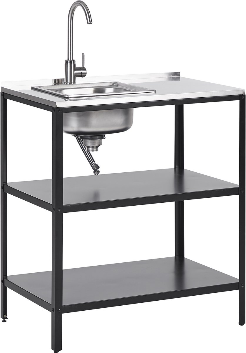 De VILAMA Buitenkeuken Zwart Met Spoelbak Staal 80x50x92 cm in één oogopslag