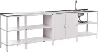 VILAMA - Tuinkookeilanden met keukenkast 4-delig - Wit - RVS