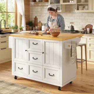 Wishdor keukeneiland met opklapbaar blad, wit, 120 x 73 x 93 cm