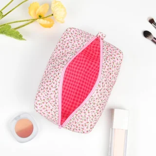 Gewatteerde make-uptas met bloemenpatroon - Grote capaciteit, zacht katoen voor make-up en beauty-benodigdheden
