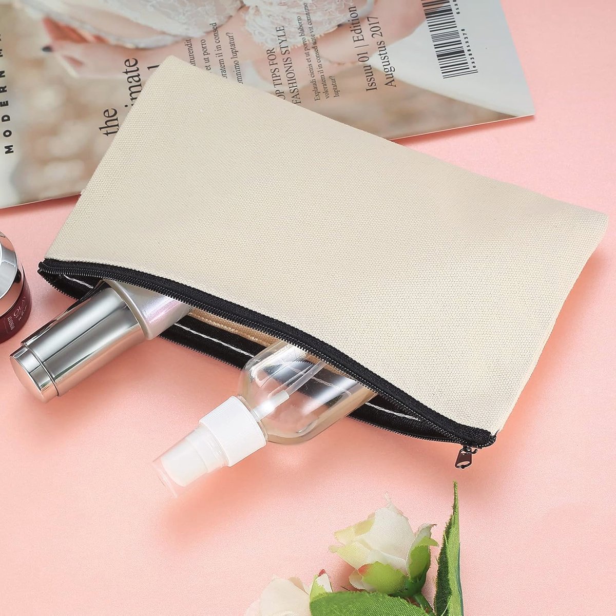12x Canvas Tasjes 21x12 cm Reis Make-up Toilettas met Ritssluiting