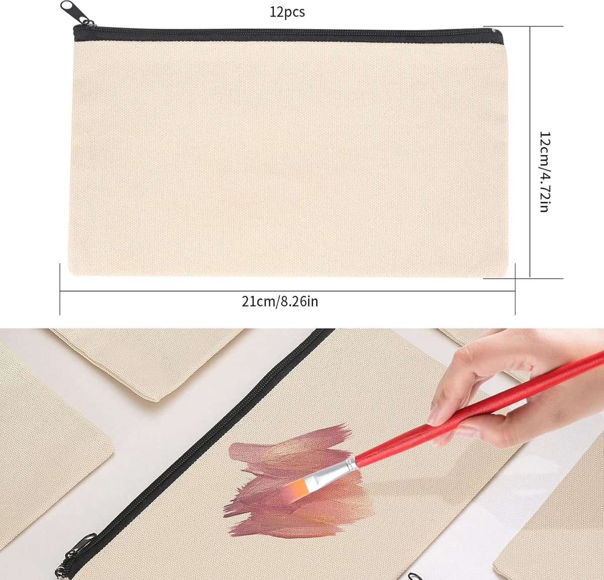 12x Canvas Tasjes 21x12 cm Reis Make-up Toilettas met Ritssluiting