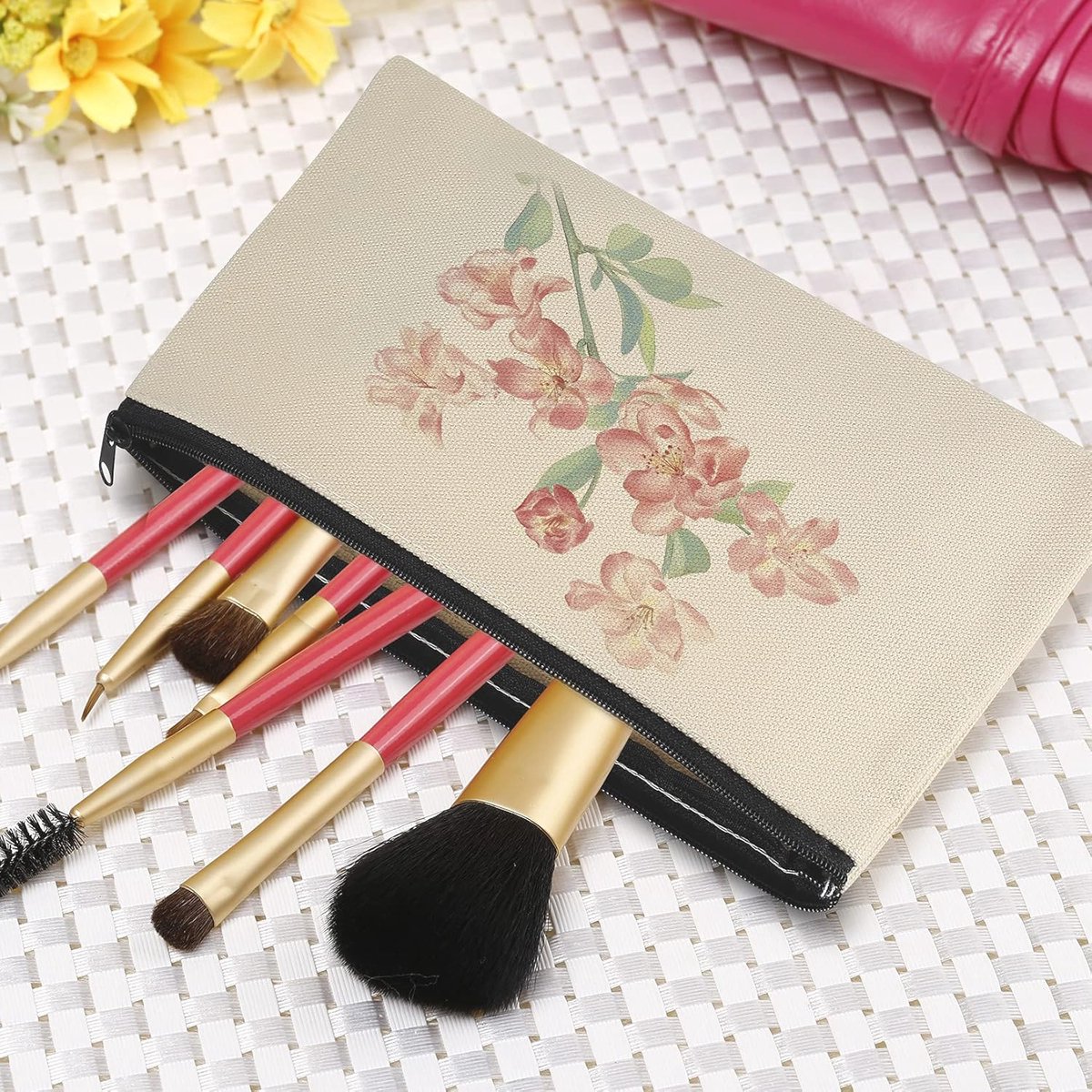 12x Canvas Tasjes 21x12 cm Reis Make-up Toilettas met Ritssluiting
