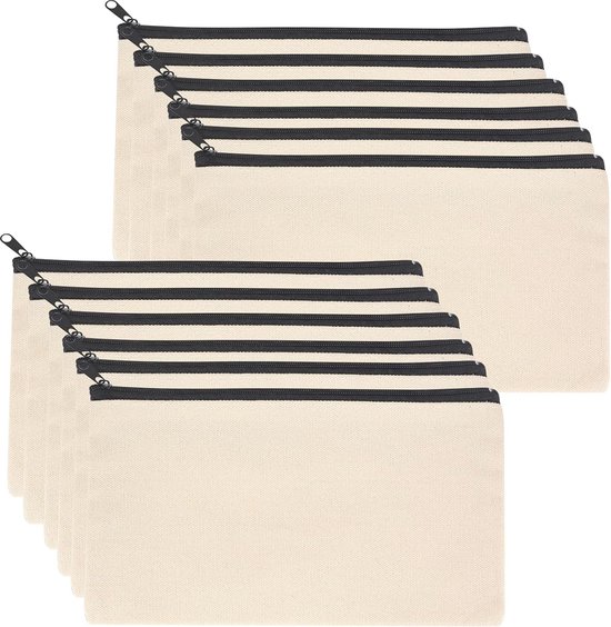 12x Canvas Tasjes 21x12 cm Reis Make-up Toilettas met Ritssluiting